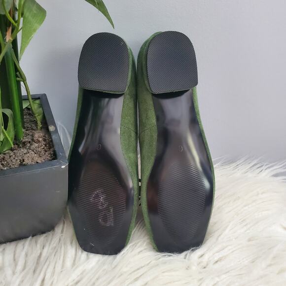 YDN Green Square Toe Chunky Block Low Heel Slip On Suede Loafers Size 6 - Picture 10 of 11